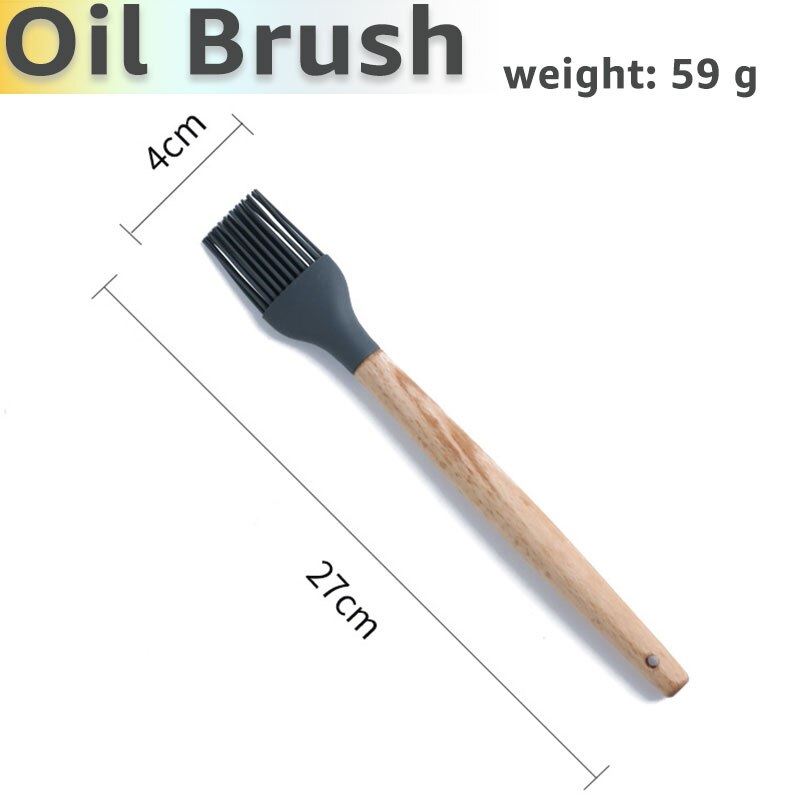Silicone Cooking Utensils Set Kithcen Non Stick Spatula Shovel Soup Spoon Wooden