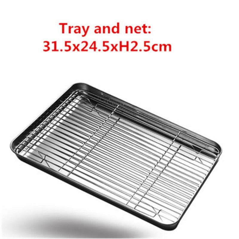 Stainless Steel BBQ Tray With Removable Cooling Rack Set Barbecue Trays Baki