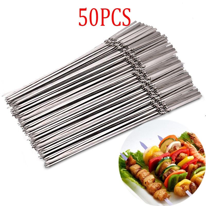 Stainless Steel Skewer Reusable Flat Barbecue Skewer Bbq Needle Stick G