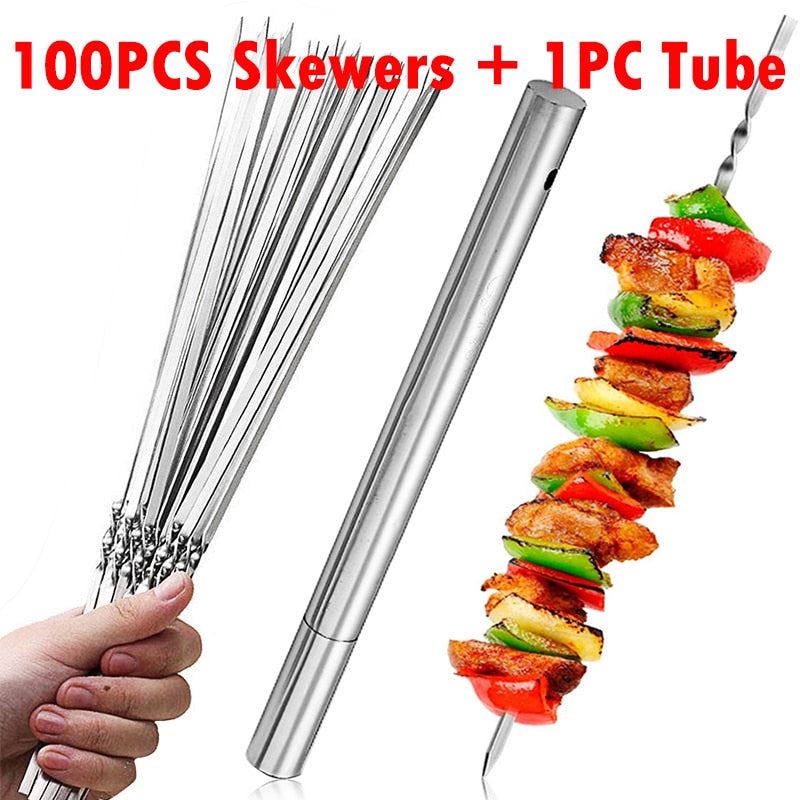 Stainless Steel Skewer Reusable Flat Barbecue Skewer Bbq Needle Stick G