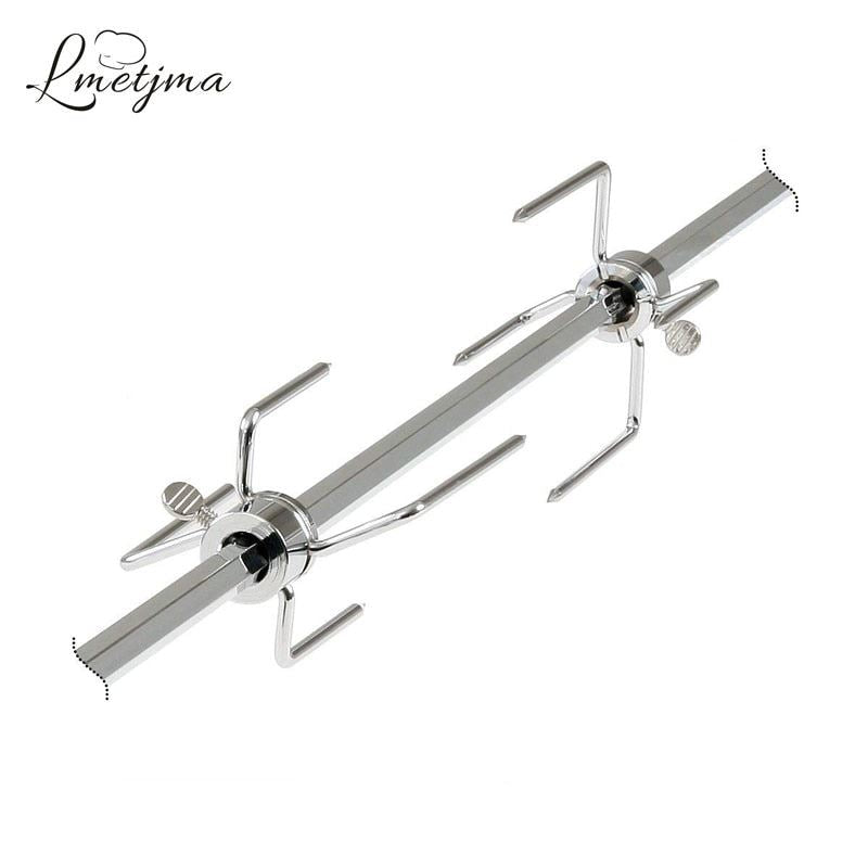 LMETJMA 2pcs/set Rotisserie BBQ Forks Stainless Steel Spit BBQ Forks Charcoal Ch