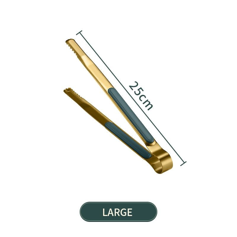 WORTHBUY Gold Stainless Steel Food Tongs Non-Slip Serving Tongs For BBQ Meat Sal