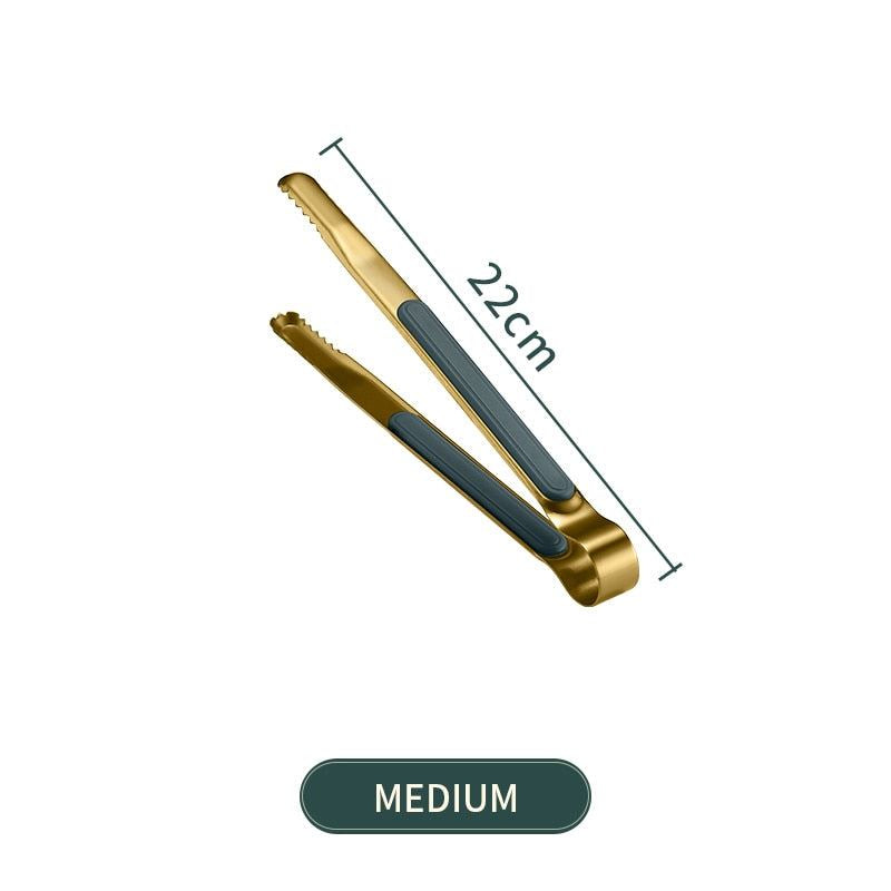 WORTHBUY Gold Stainless Steel Food Tongs Non-Slip Serving Tongs For BBQ Meat Sal