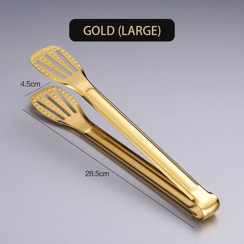 WORTHBUY Gold Stainless Steel Food Tongs Non-Slip Serving Tongs For BBQ Meat Sal