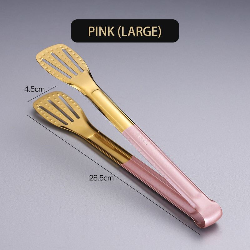 WORTHBUY Gold Stainless Steel Food Tongs Non-Slip Serving Tongs For BBQ Meat Sal