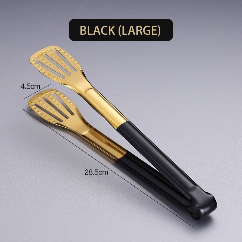 WORTHBUY Gold Stainless Steel Food Tongs Non-Slip Serving Tongs For BBQ Meat Sal