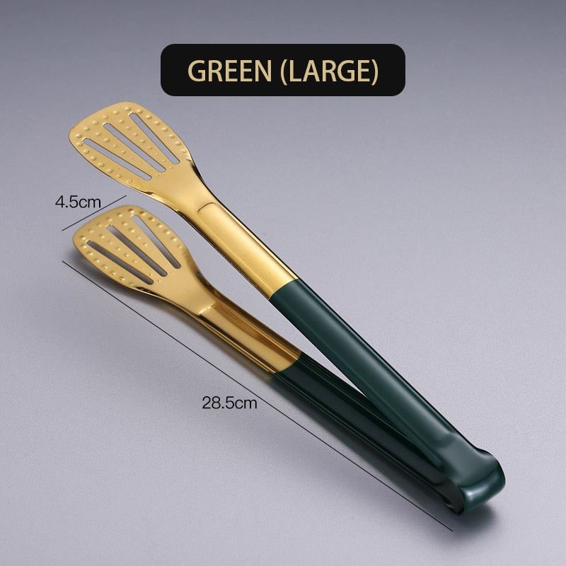 WORTHBUY Gold Stainless Steel Food Tongs Non-Slip Serving Tongs For BBQ Meat Sal