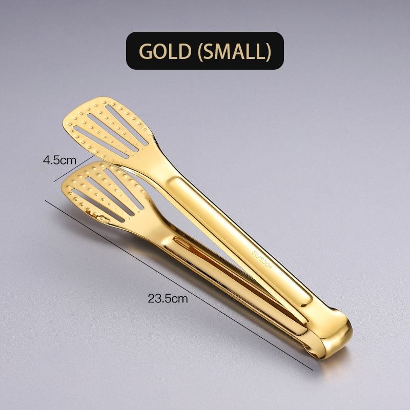 WORTHBUY Gold Stainless Steel Food Tongs Non-Slip Serving Tongs For BBQ Meat Sal