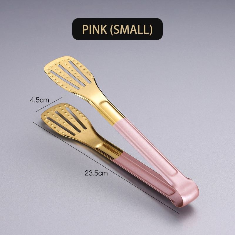 WORTHBUY Gold Stainless Steel Food Tongs Non-Slip Serving Tongs For BBQ Meat Sal