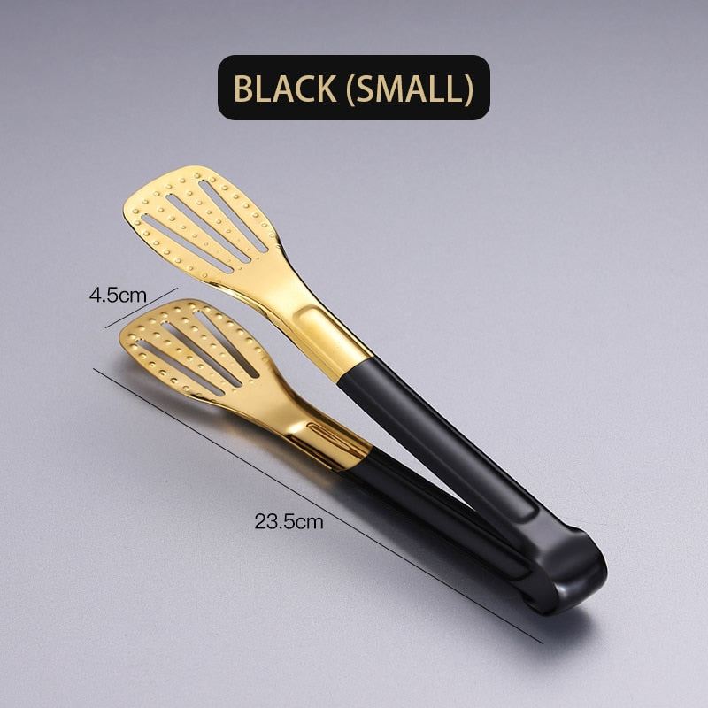 WORTHBUY Gold Stainless Steel Food Tongs Non-Slip Serving Tongs For BBQ Meat Sal