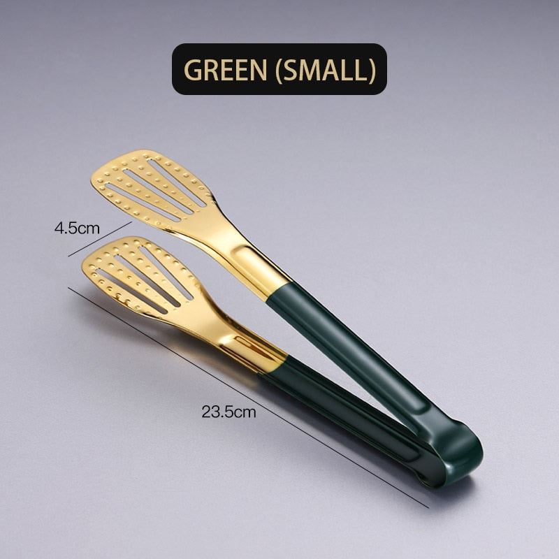 WORTHBUY Gold Stainless Steel Food Tongs Non-Slip Serving Tongs For BBQ Meat Sal