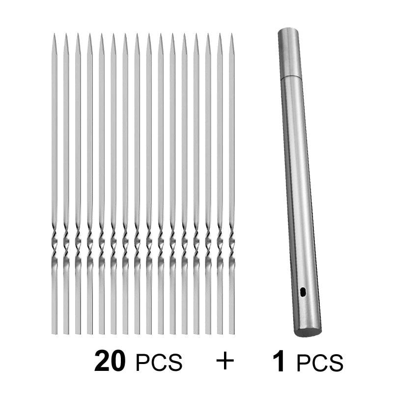 Stainless Steel Barbecue Skewer Storage Tube Reusable BBQ Skewer Flat Barbecue F