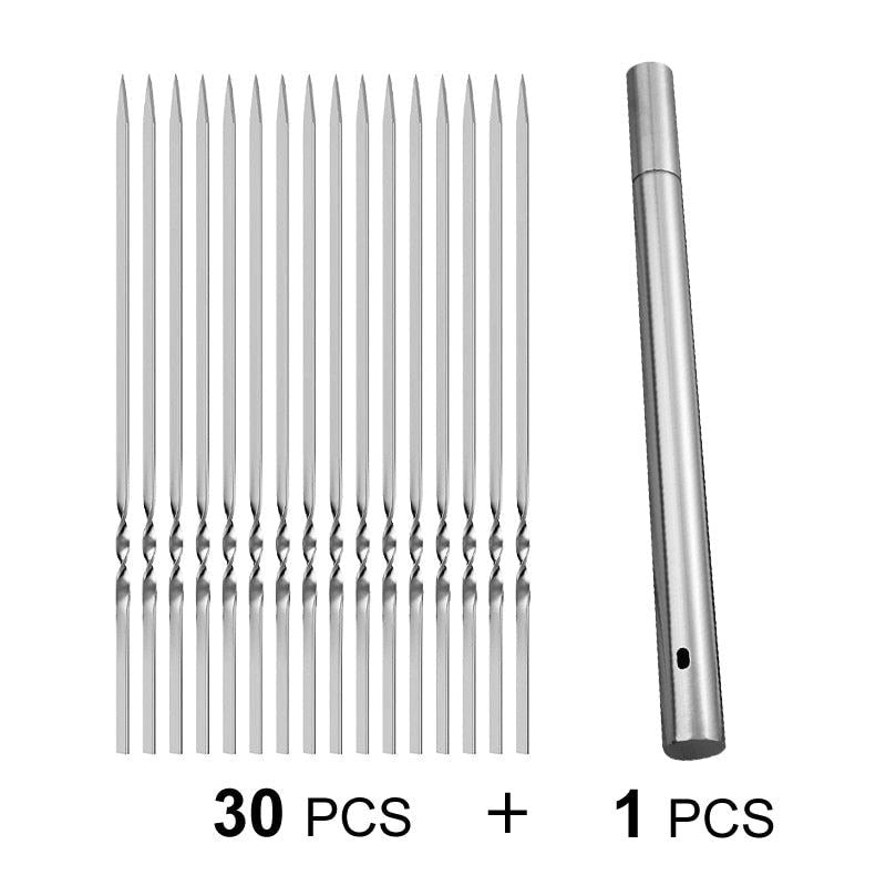 Stainless Steel Barbecue Skewer Storage Tube Reusable BBQ Skewer Flat Barbecue F