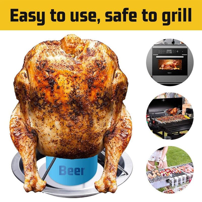 LMETJMA Chicken Roaster Rack With Bowl Carbon Steel Beer Can Chicken Turkey Roas