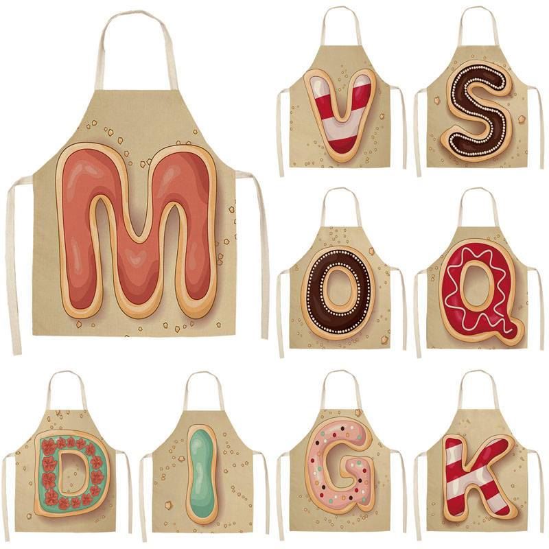 1Pcs Letter Pattern Kitchen Apron Sleeveless Cotton Linen Kids Aprons For Cookin