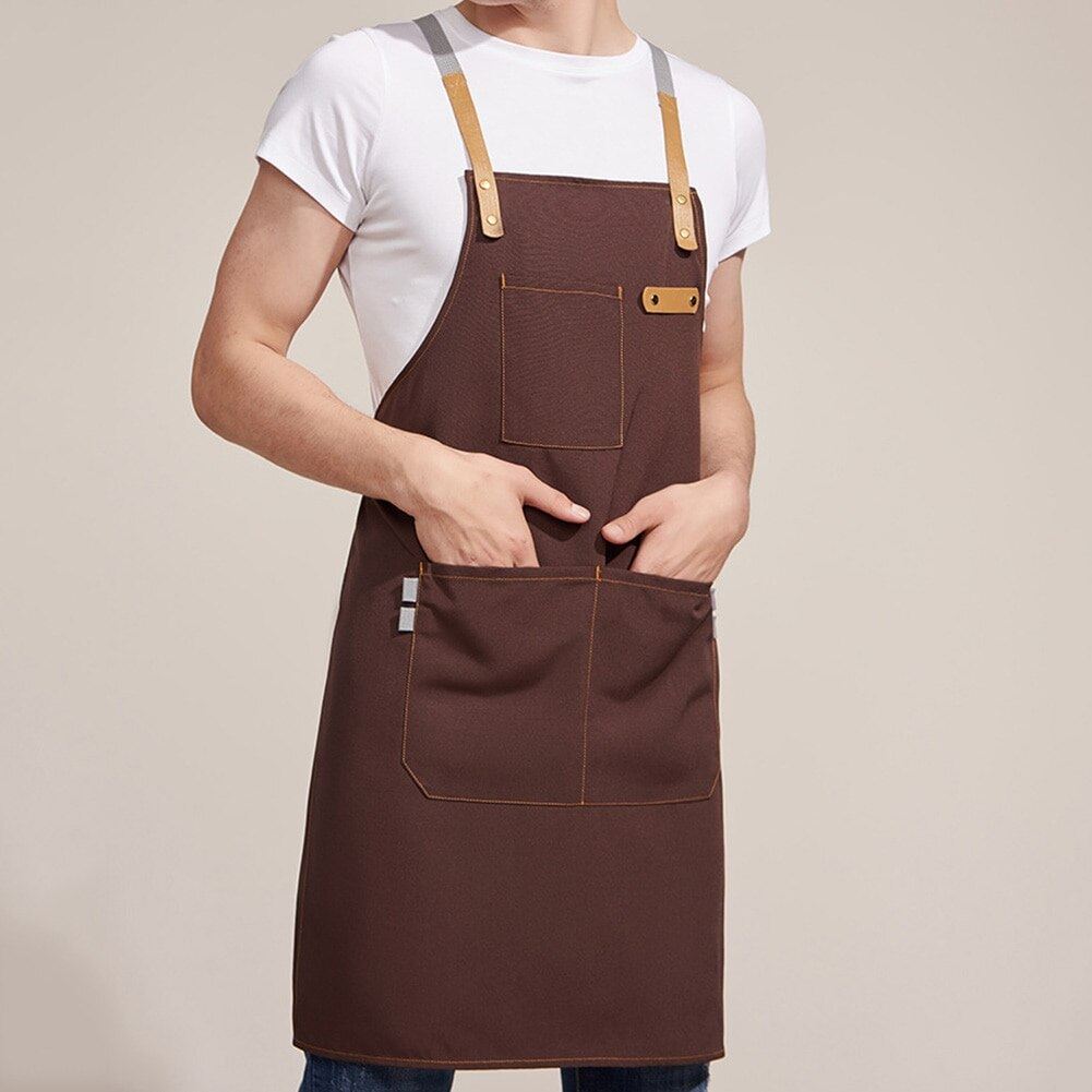 BBQ Canvas Apron Bib Chef Kitchen Apron for Women Men Barista Bartender Pockets