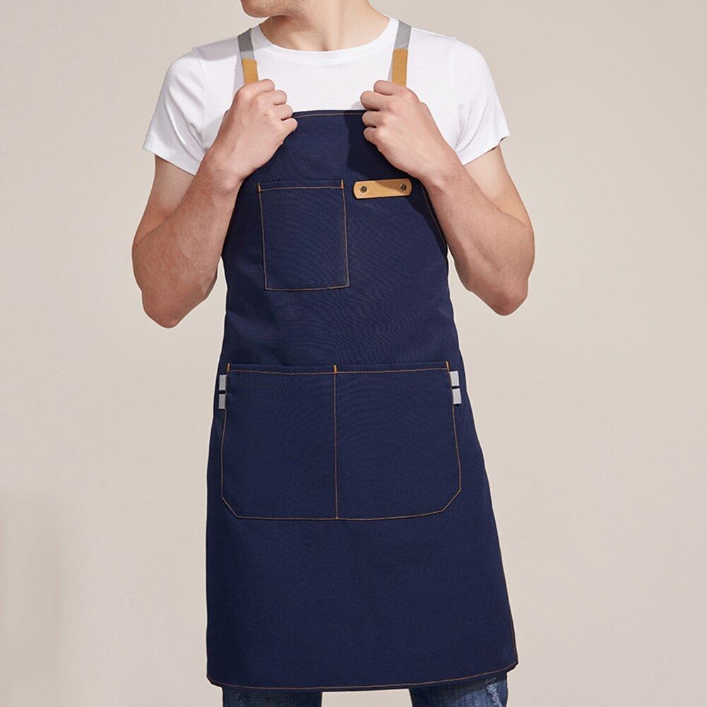 BBQ Canvas Apron Bib Chef Kitchen Apron for Women Men Barista Bartender Pockets