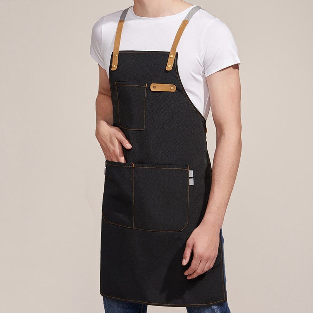 BBQ Canvas Apron Bib Chef Kitchen Apron for Women Men Barista Bartender Pockets