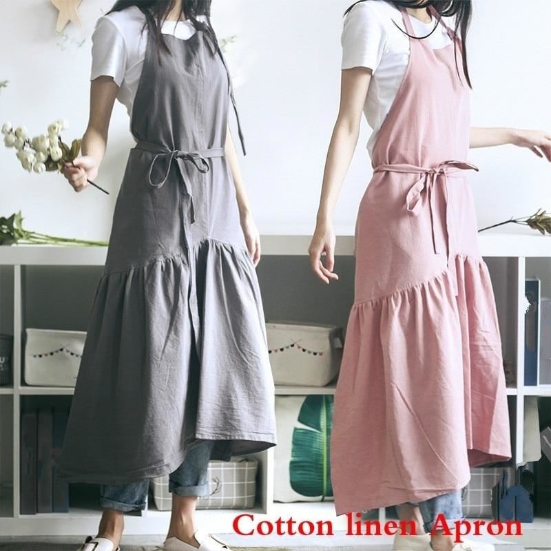 Fashion Flower Shop Apron for Women Cotton Linen Men Long BBQ Bib Kitchen Apron