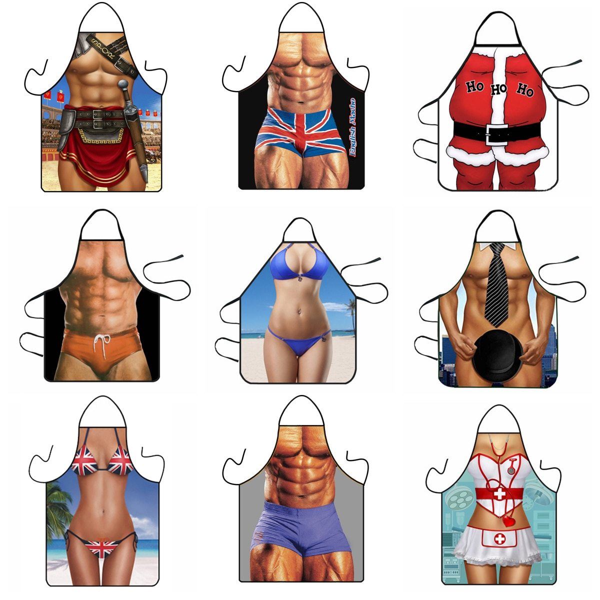 Funny Muscle Man 3D Kitchen Aprons Digital Printed Sexy Naked Men Aprons Pattern
