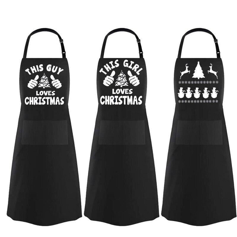 his hers Women man Merry Christmas Apron Xmas family BBQ supplies mom dad Wife h