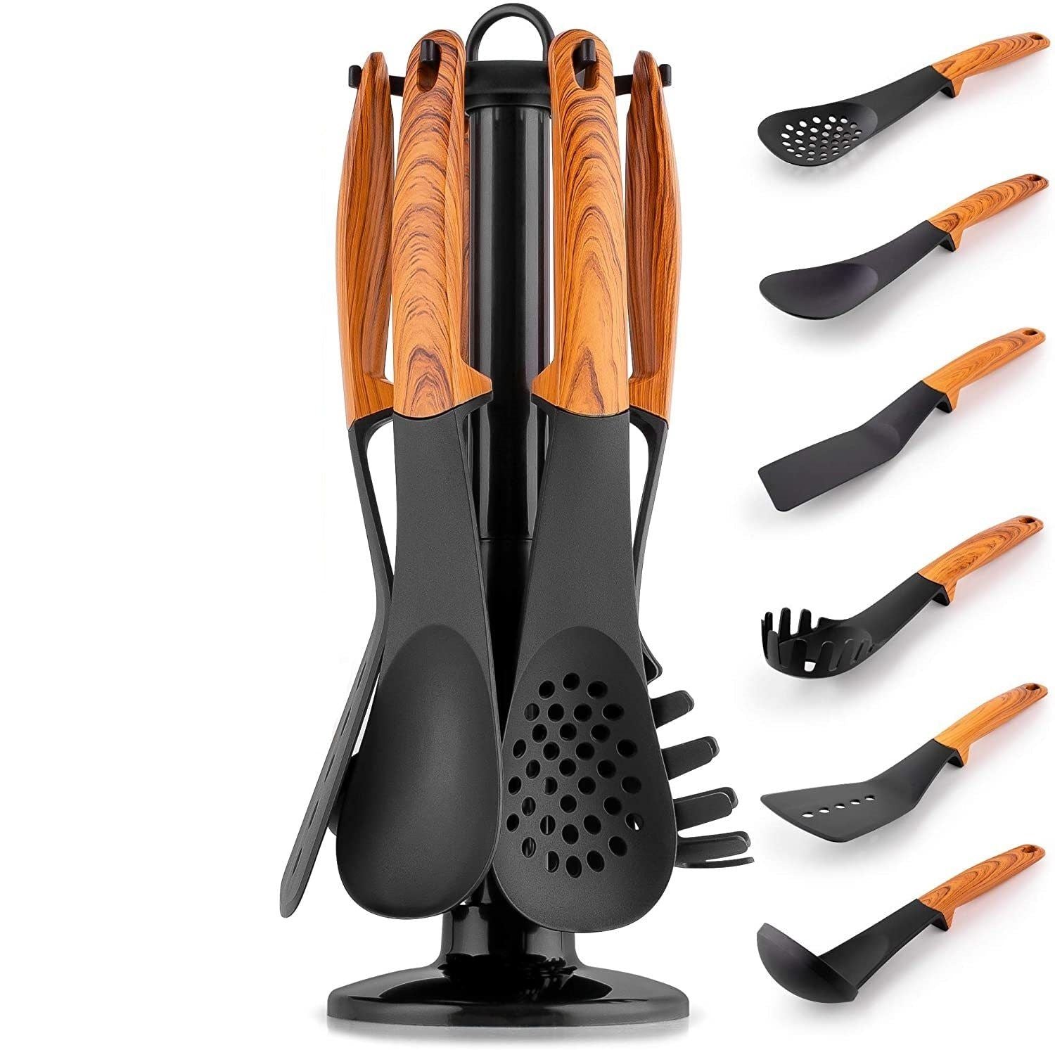 7-pieces/kit Nylon Kitchen Gadgets With Rotating Stand, Non-stick Cooking Utensi