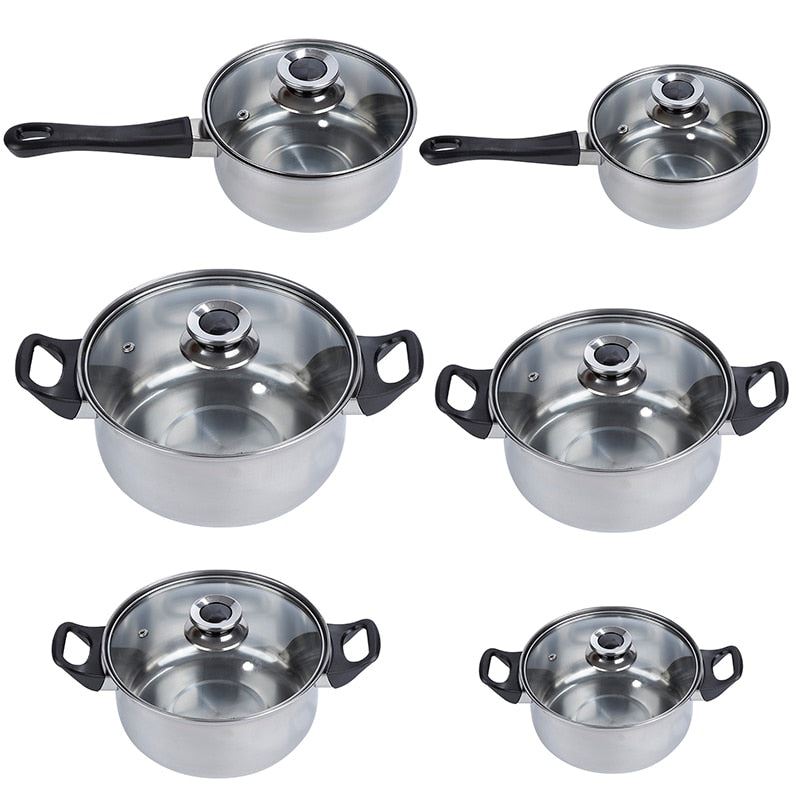 Stainless Steel Cookware Set Fry Pots Pans Saucepan Casserole Cooking Saute Stea