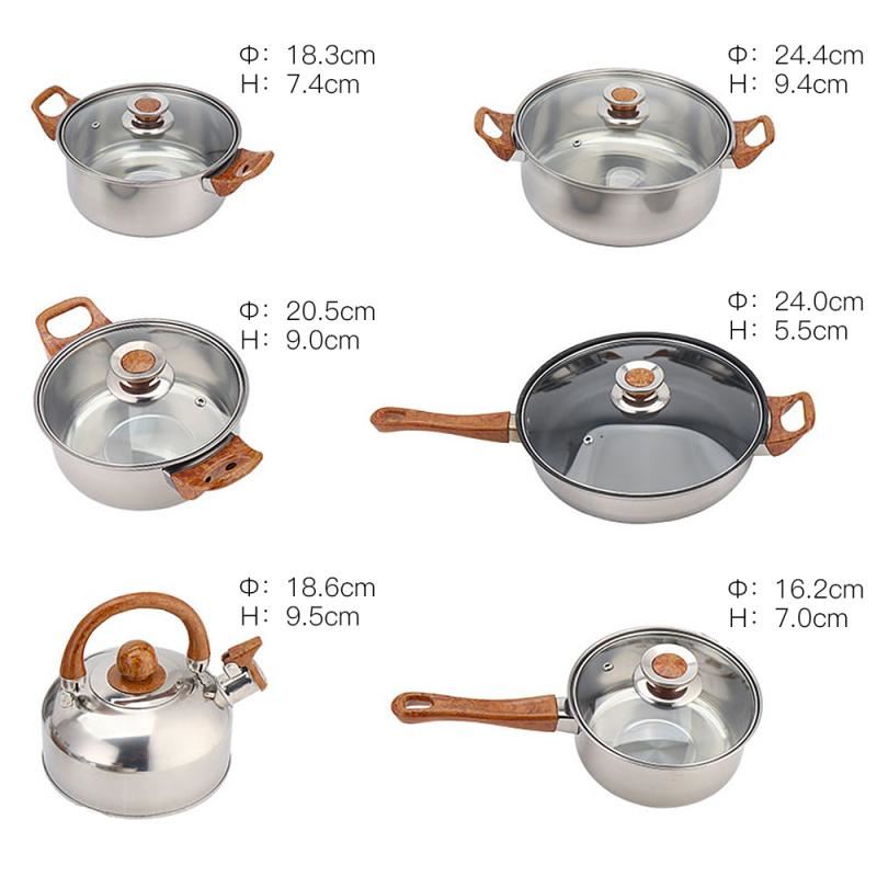 Stainless Steel Cookware Set Fry Pots Pans Saucepan Casserole Cooking Saute Stea