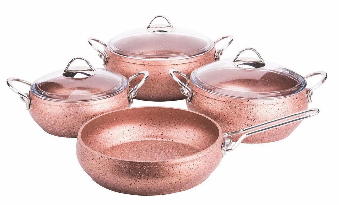 COOKWARE SET 7 pieces Gold Handle Rose White nonstick granite pan fireproof