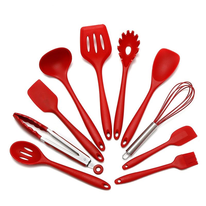 Silicone Cooking Utensils Set Non-Stick Spatula Shovel soup spoon Handle Cooking