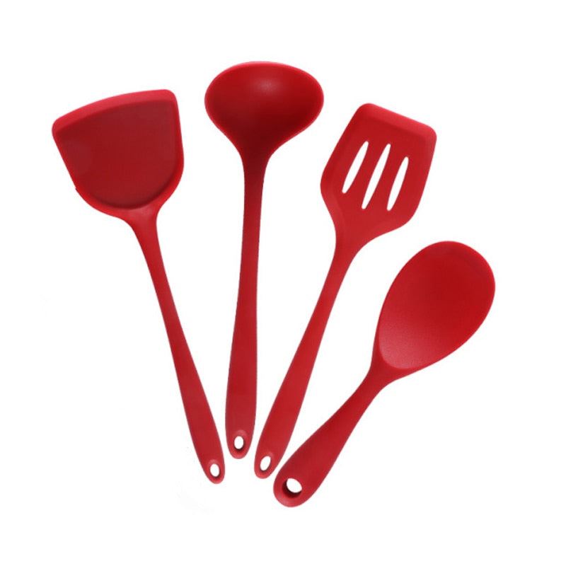 Silicone Cooking Utensils Set Non-Stick Spatula Shovel soup spoon Handle Cooking