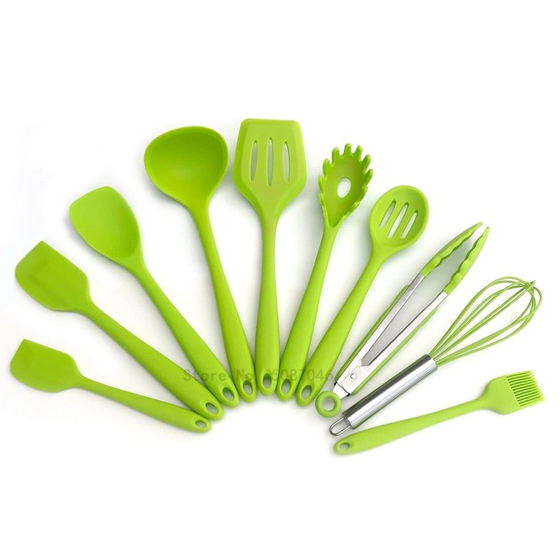 Silicone Cooking Utensils Set Non-Stick Spatula Shovel soup spoon Handle Cooking