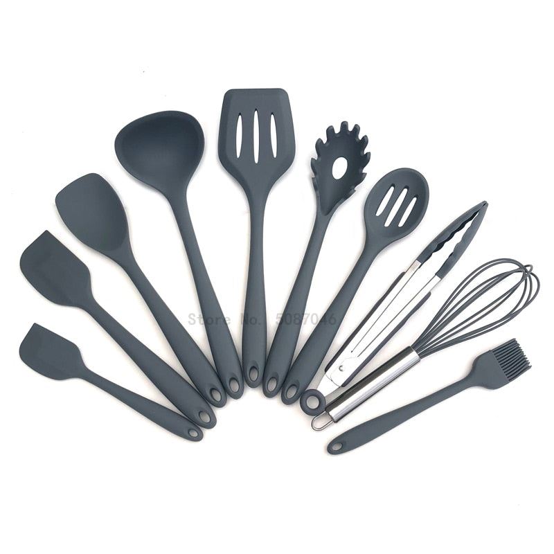 Silicone Cooking Utensils Set Non-Stick Spatula Shovel soup spoon Handle Cooking