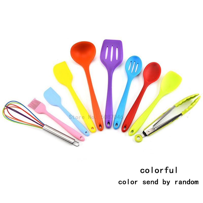 Silicone Cooking Utensils Set Non-Stick Spatula Shovel soup spoon Handle Cooking