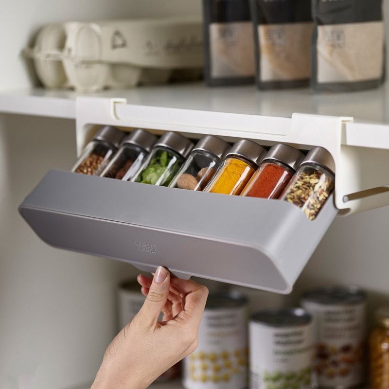 Under-Shelf Spice Organizer Seasoning Bottle Storage Rack Cabinet Kitchen Jars S