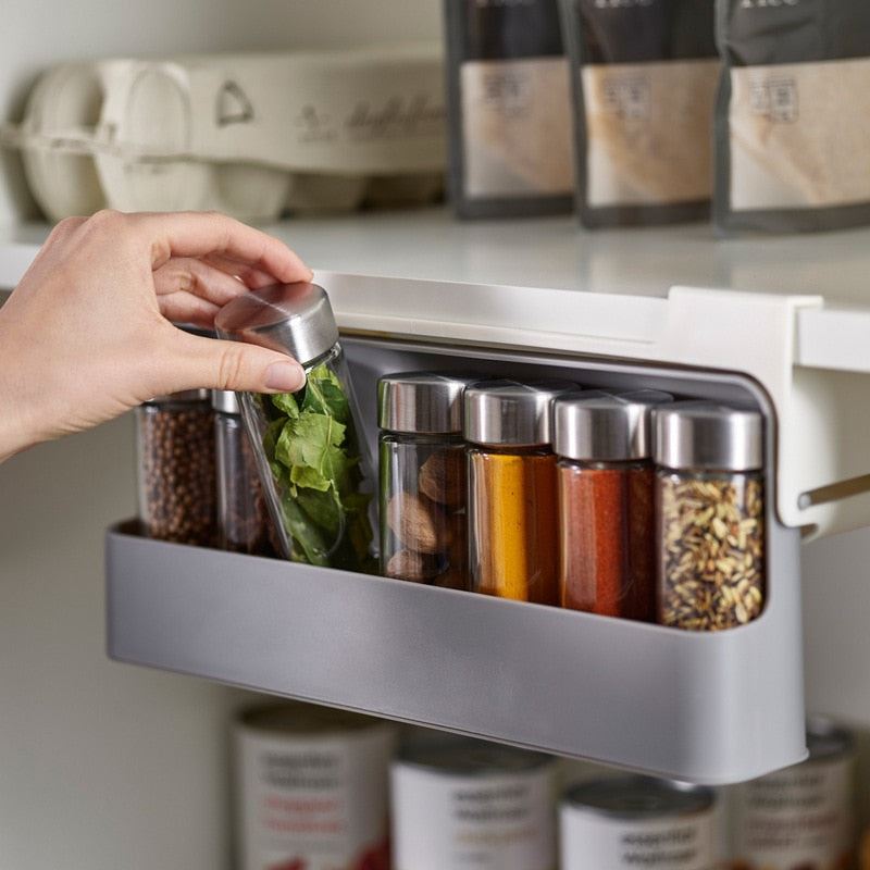 Under-Shelf Spice Organizer Seasoning Bottle Storage Rack Cabinet Kitchen Jars S