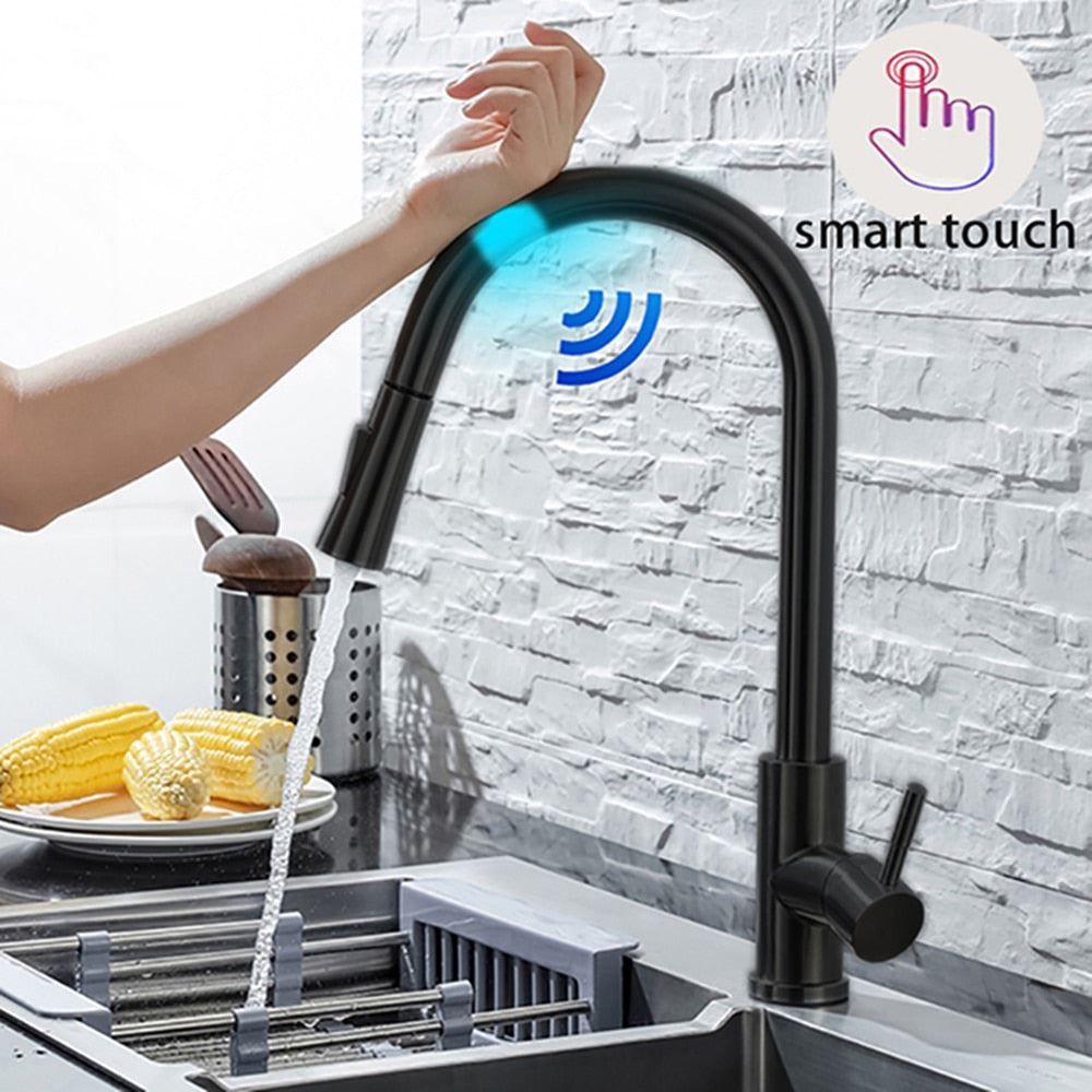 DQOK Kitchen Faucet Pull Out  Brushed Nickle Sensor Stainless Steel Black Smart