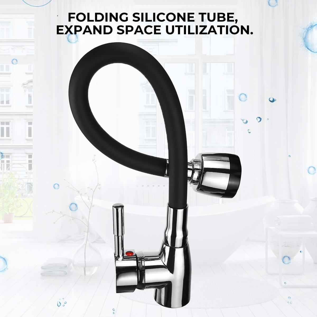 Polished Chrome Black Single Handle Kitchen Basin Faucet 360Rotating Cold and Ho