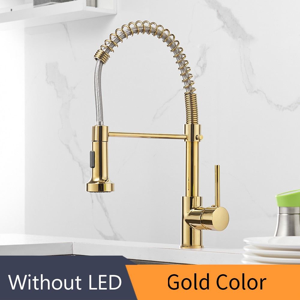 Kitchen Faucets Brush Brass Faucets for Kitchen Sink  Single Lever Pull Out Spri