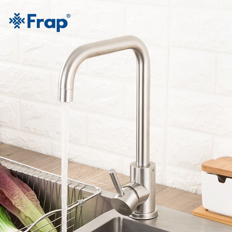 Frap Stainless Steel Kitchen Faucet Brushed Process Swivel Basin Faucet 360 Degr