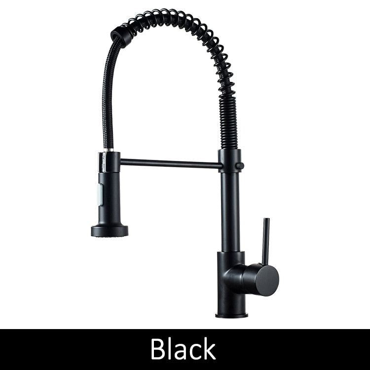Deck Mounted Flexible Kitchen Faucets Pull Out Mixer Tap Black Hot Cold Kitchen