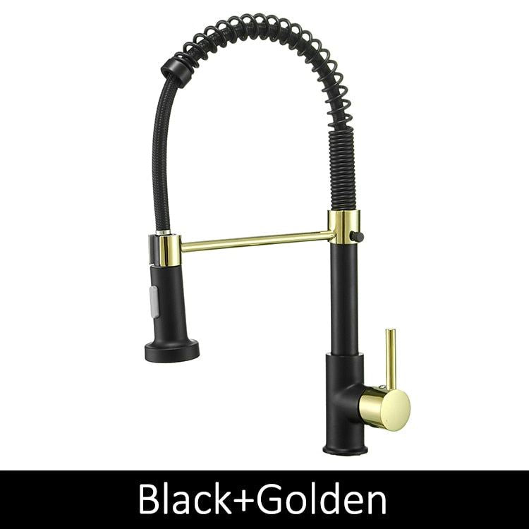 Deck Mounted Flexible Kitchen Faucets Pull Out Mixer Tap Black Hot Cold Kitchen