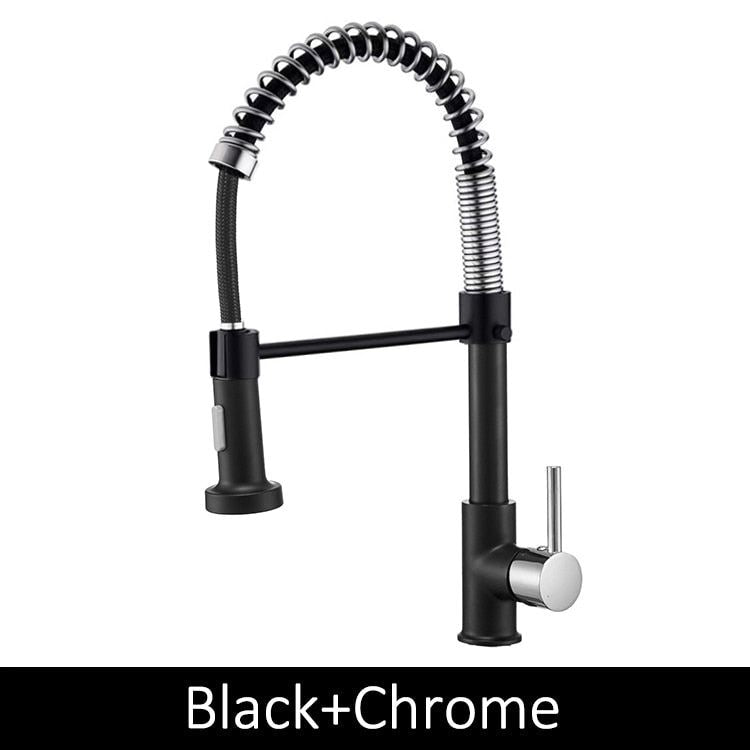 Deck Mounted Flexible Kitchen Faucets Pull Out Mixer Tap Black Hot Cold Kitchen