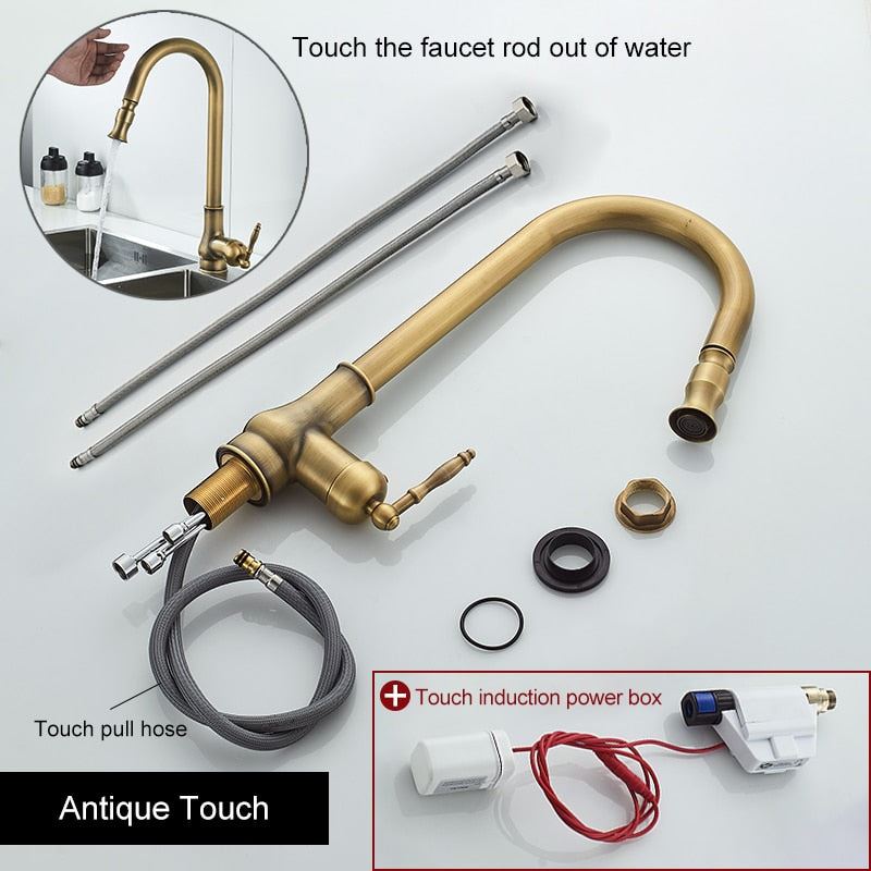 ELLEN Touch Control Kitchen Faucets Pull Out Antqiue Bronze Kitchen Mixer Tap Cr