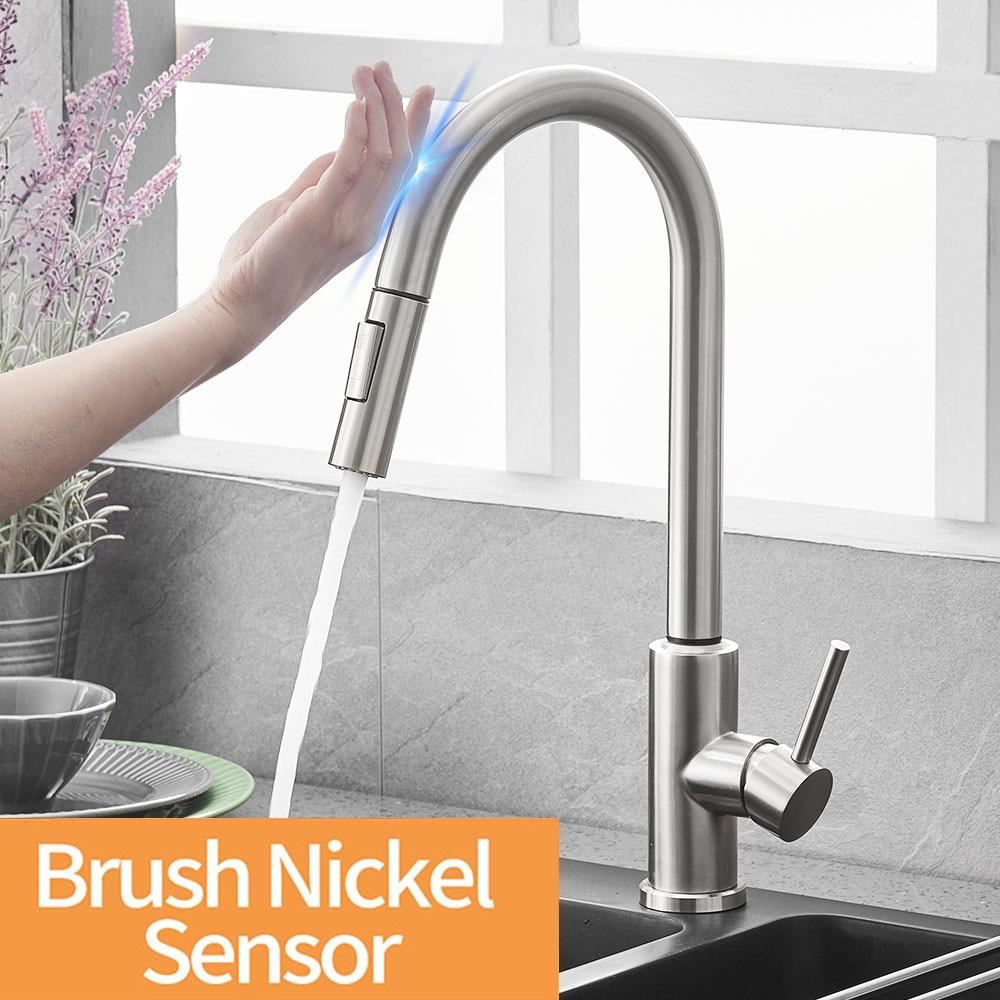 Pull Out Black Sensor Kitchen Faucets Stainless Steel Smart Induction Mixed Tap