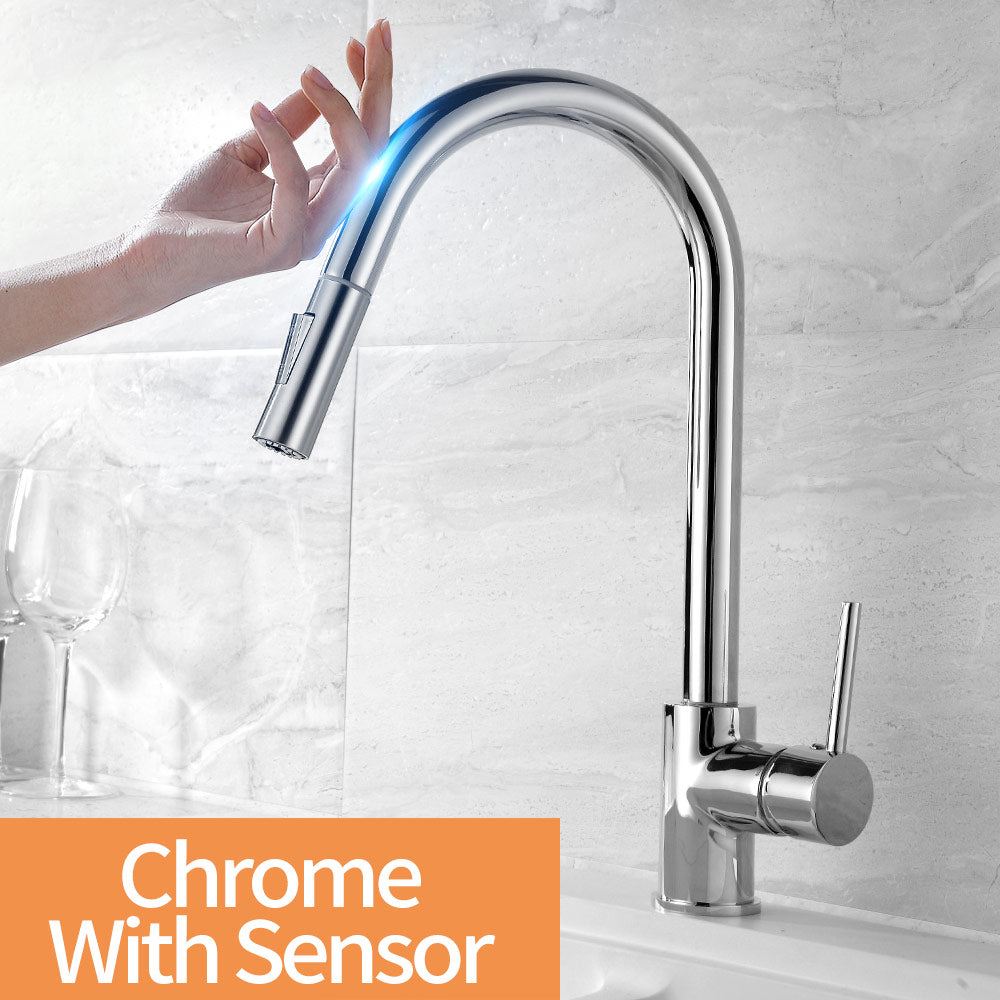 Pull Out Black Sensor Kitchen Faucets Stainless Steel Smart Induction Mixed Tap
