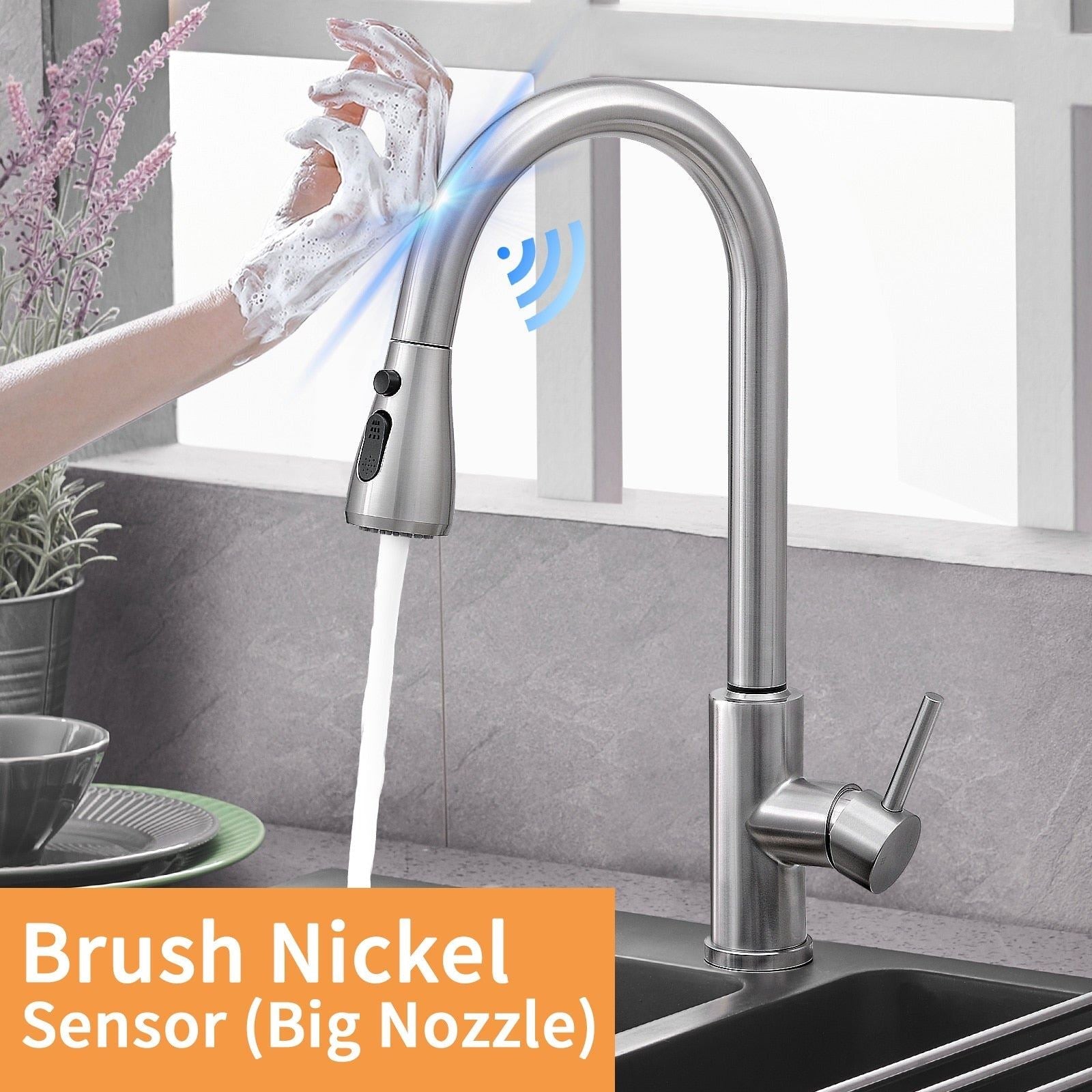 Pull Out Black Sensor Kitchen Faucets Stainless Steel Smart Induction Mixed Tap