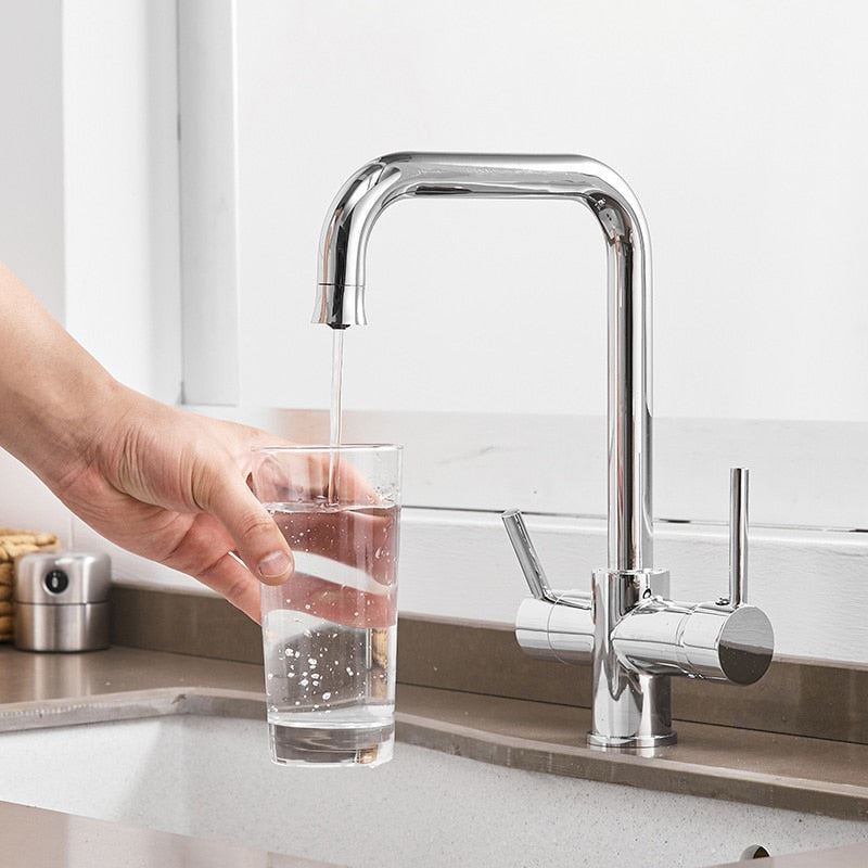 Degree Rotation brass drinking filtered water kitchen faucet Bend&Double rig