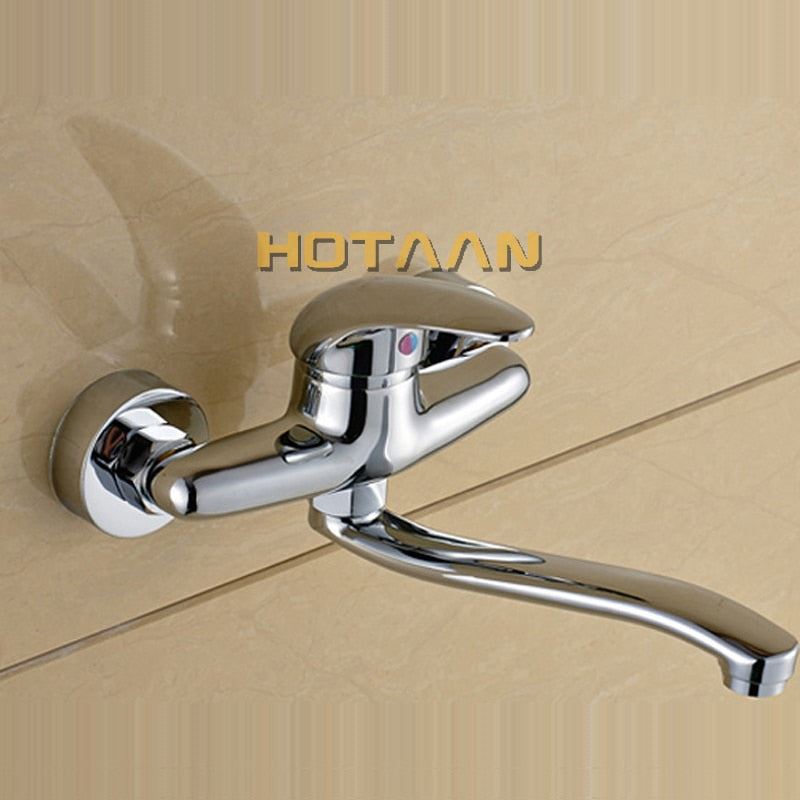 FREE SHIPPING Brass Chrome Taps For Kitchen Sink Kitchen Tap Dual Hole Wall Kitc