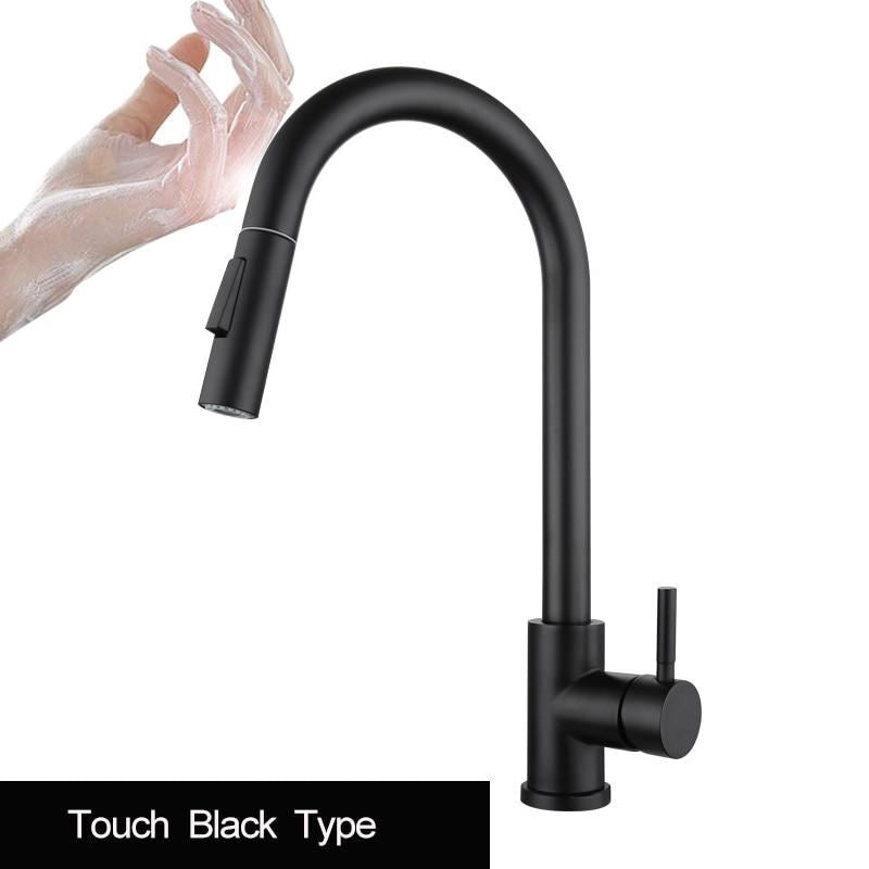 Matte Black Sensor Kitchen Faucet Hot And Cold Rotating Spring Kitchen Household